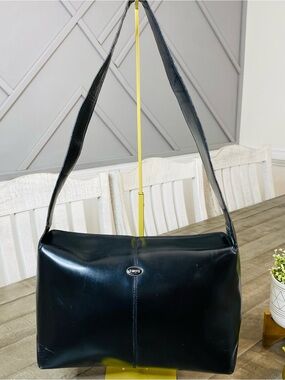 Vintage Tod's Black Box Leather Shoulder Bag Handbag Silver Logo Italy Authentic